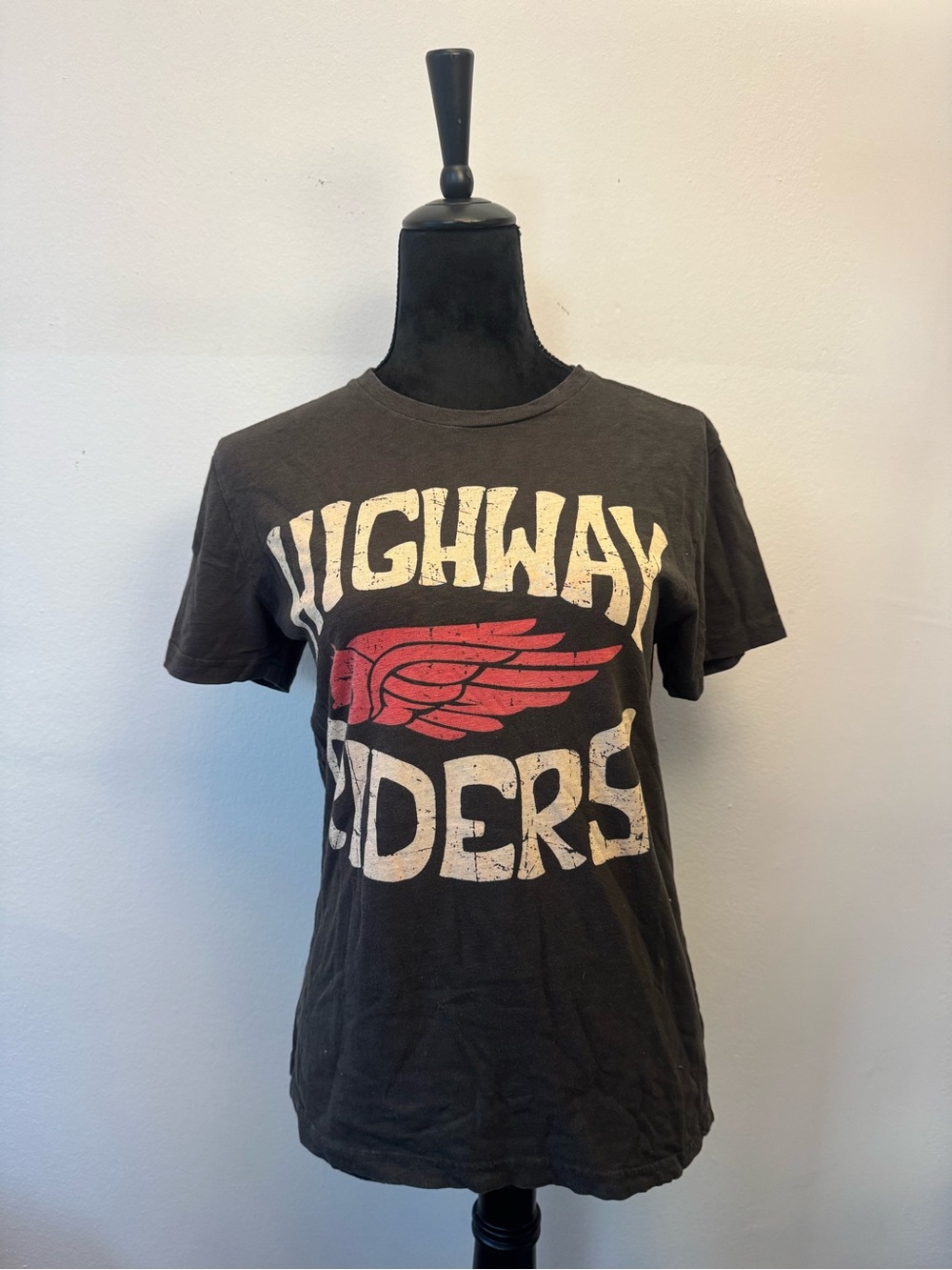 Black Graphic 'Highway Riders' Tee with Red Accent